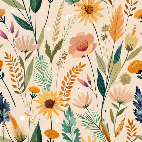 dramatic  moody seamless floral pattern vector illustration