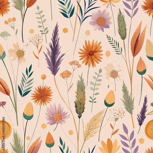 dramatic  moody seamless floral pattern vector illustration