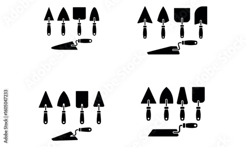 Masonry trowel and spatula tools set for construction illustration
