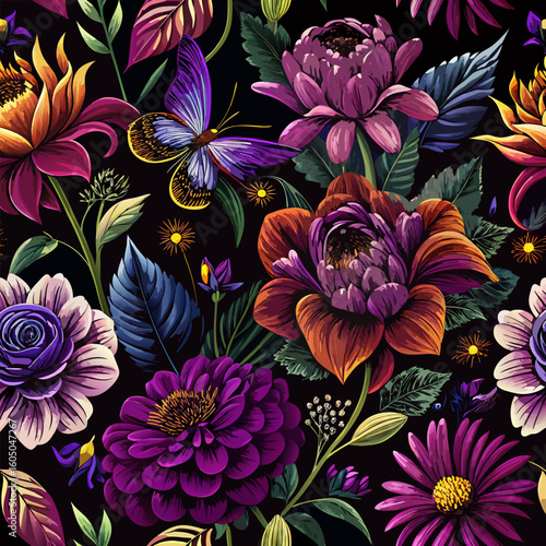 dramatic  moody seamless floral pattern vector illustration