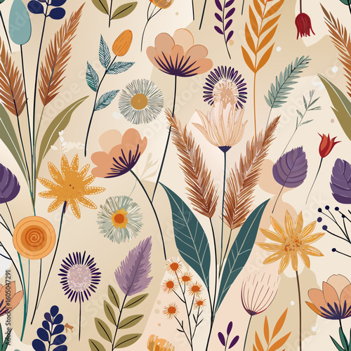 dramatic  moody seamless floral pattern vector illustration