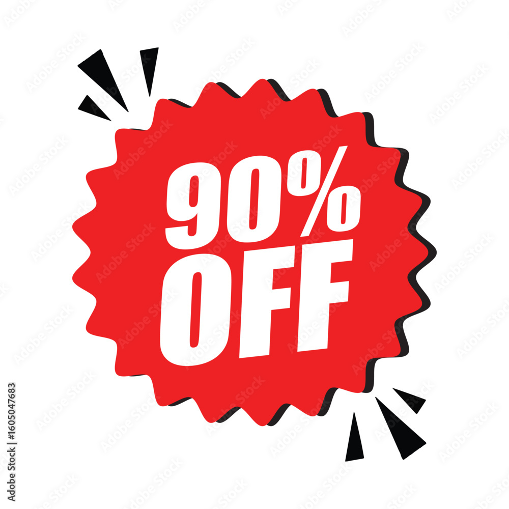 90% Off Red Badge – 90% Discount Sticker for Sales, Offers, and Promotions 90% Off Red Badge – 90% Discount Sticker for Sales, Offers, and Promotions