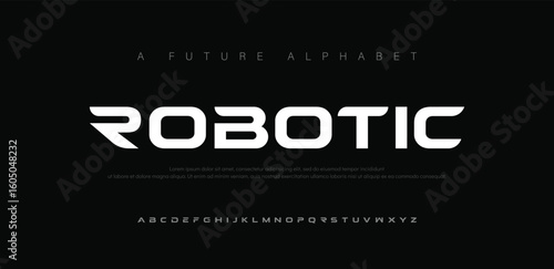 Robotic Futuristic Font . Modern Sci-Fi Display Typeface.  Typography abstract italic bold fonts technology, sport, movie brand and logos. vector illustration