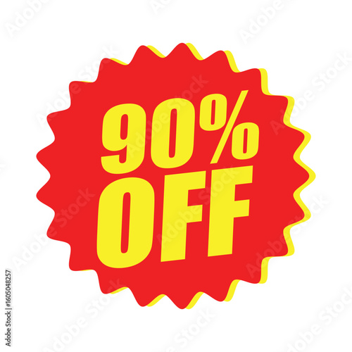 90% Off Red Badge – 90% Discount Sticker for Sales, Offers, and Promotions