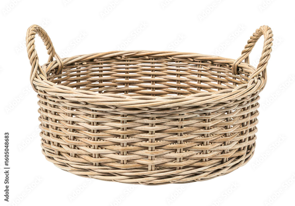 Round Wicker Basket with Handles Isolated on White
Round Wicker Basket with Handles Isolated on White