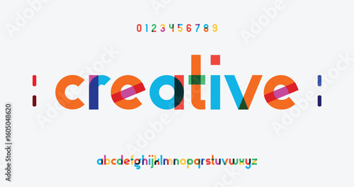 Creative Color Overlay Display Font. Modern Multicolor Alphabet. Minimal stylish calligraphy letter logo design