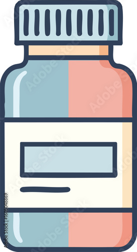Cartoon illustration of a medicine bottle with a blank label