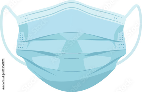 Illustration of a light blue medical face mask with ear loops