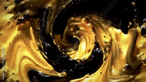 Golden and black swirling liquid