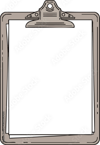 Hand-drawn illustration of a clipboard with blank paper sheets