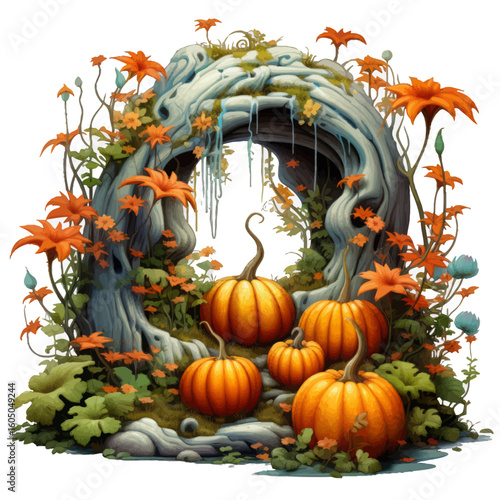 pumpkin and autumn leaves