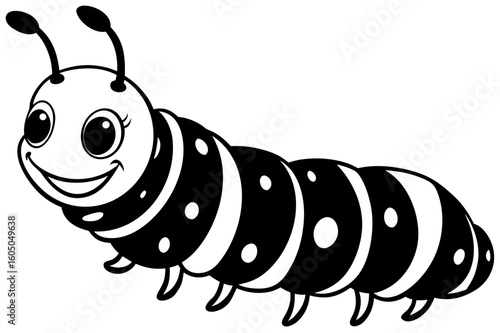 A cute, funny cartoon caterpillar character illustration, a happy insect vector drawing for children