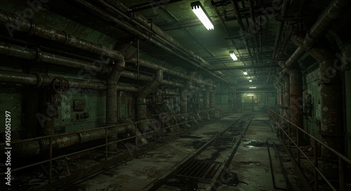 Factory with Flashing Lights and Exposed Pipes
