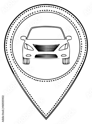 Car rental locator icon doodle style transport service destination pinpoint map marker automobile rental travel guide sign