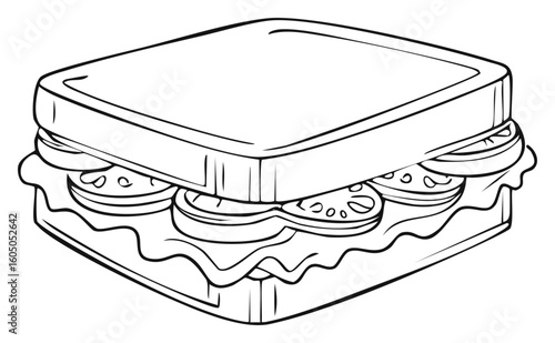 Black and White Line Art Illustration of a Classic Toasted Sandwich