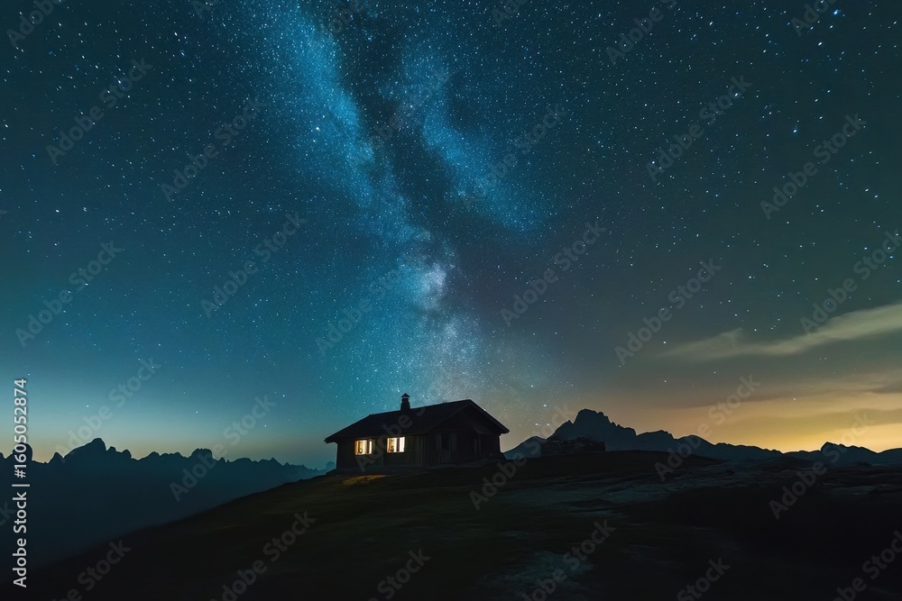 Milky Way shimmering over Dreizinnen hut in Tre Cime Dolomites at night, Milky way over Dreizinnen hut in Tre Cime, Dolomites, timelapse Milky Way shimmering over Dreizinnen hut in Tre Cime Dolomites at night, Milky way over Dreizinnen hut in Tre Cime, Dolomites, timelapse