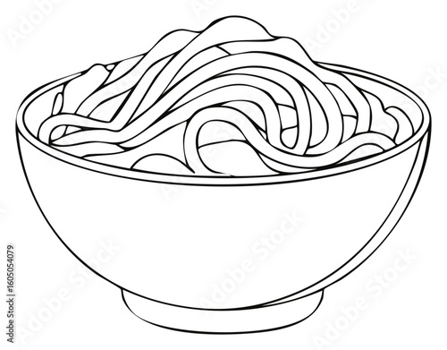 Bowl of Noodles Illustration, Asian Food, Hand Drawn Line Art
