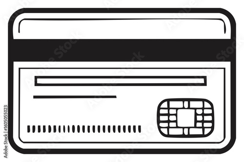 Monochrome Illustration of a Payment Card with Magnetic Strip and Chip