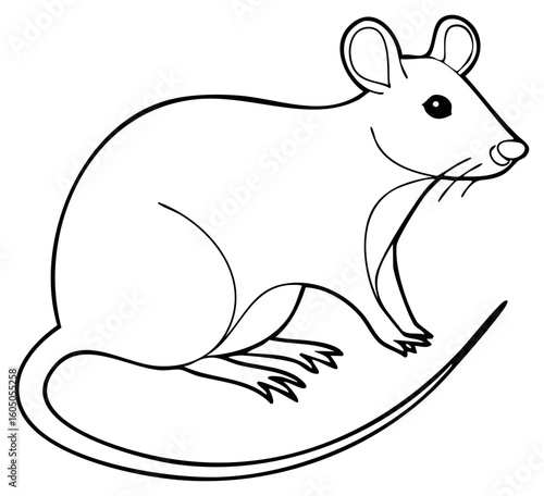 Line art of a mouse, outline of rodent, pest, infestation, sketch of rat.