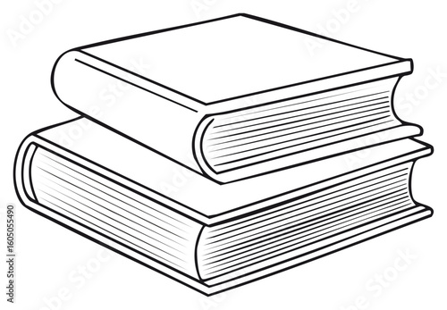 Two Stacked Closed Books with Simple Black and White Lines, Line Art Style, Education and Learning