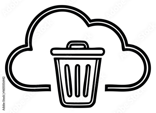 Cloud Trash Can Outline Icon: Online Data Deletion and Privacy Concept