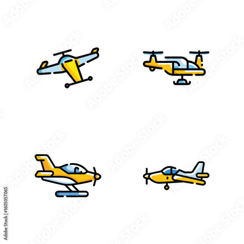 colorful water airplane, airplane icon, black airplane, different kind of airplane design icon sheet, water air and land airplane design icon.
