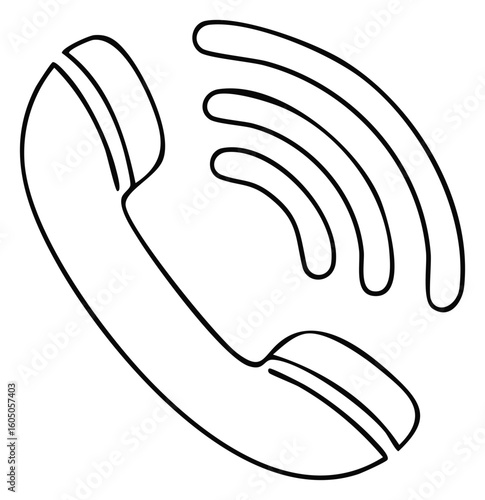Telephone handset icon with radiating lines, communication symbol, vector graphic.