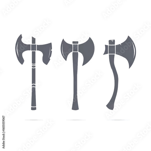 Set of vintage battle axes vector illustration collection of medieval weapons for warriors and fantasy games isolated on white background