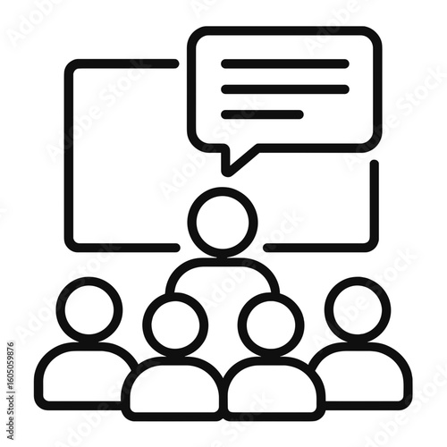 Conference briefing with presenter speaking in front of audience  