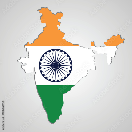 India Map in Tricolor Flag Design with Ashoka Chakra