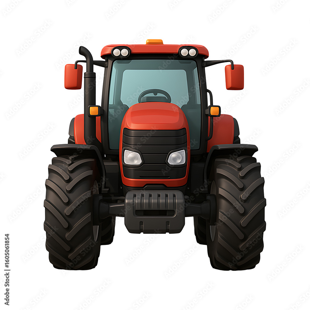 Obraz premium 3D Red Tractor Front View Isolated on a Transparent Background
