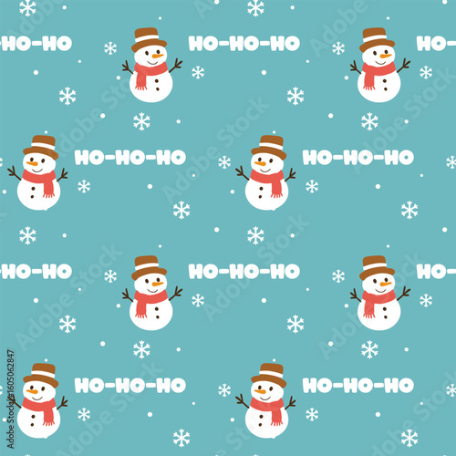 Seamless Christmas print with snowman and ho-ho-ho