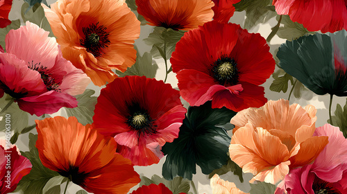 Wallpaper Mural Vibrant Poppy Pattern: A Play of Colors on Tan Canvas Torontodigital.ca