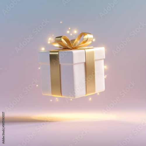 Elegant Floating Gift Box with Golden Wrapping