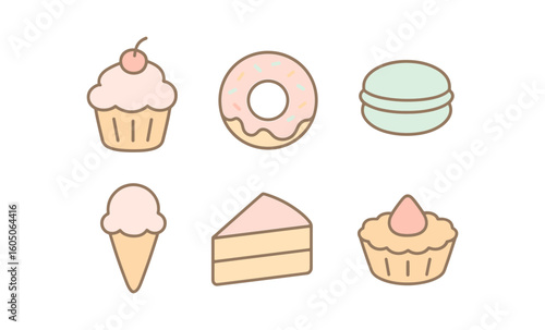Cute bakery treats collection in pastel colors for dessert lovers