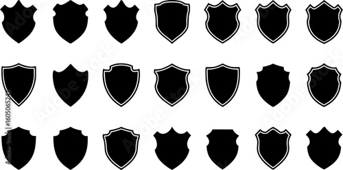 Set of shields. Shield icon vector, badge shape. Security, football patches, Vector military black silhouettes
