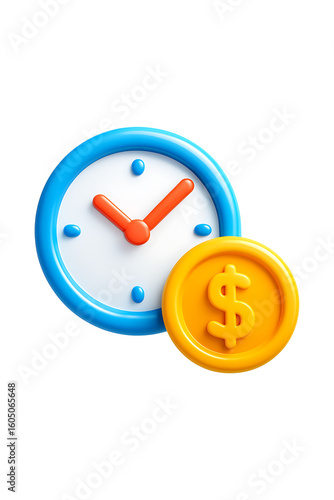 3D Time and Dollar Icon Isolated on a Transparent Background