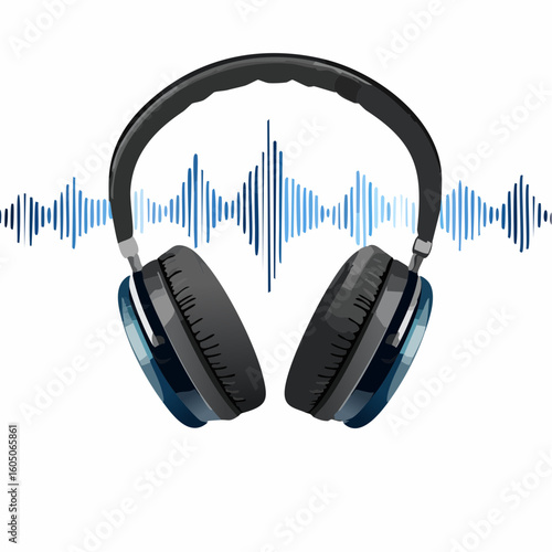 Modern Headphones with Sound Waves Representing Music and Audio Experience