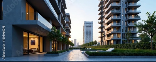 Wallpaper Mural Modern apartment complex, sleek architecture, urban setting, real estate, balcony, steel Torontodigital.ca