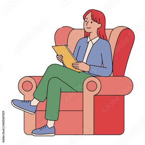 Vector cartoon illustration of a businessman sitting on a sofa and working on a laptop