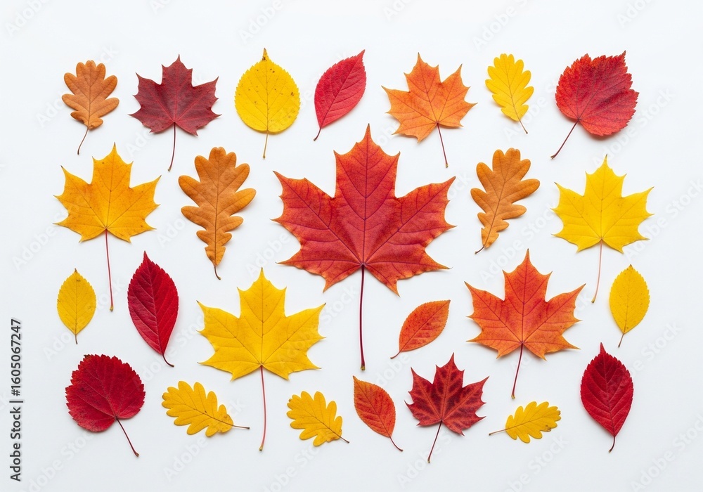 Fototapeta premium Assorted Autumn Leaves Flat Lay Minimalist Style