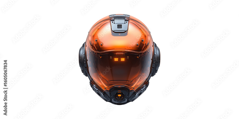 Orange Motorcycle Helmet. Innovative Safety Gear For Riders Isolated On Transparent Background. Orange Motorcycle Helmet. Innovative Safety Gear For Riders Isolated On Transparent Background.