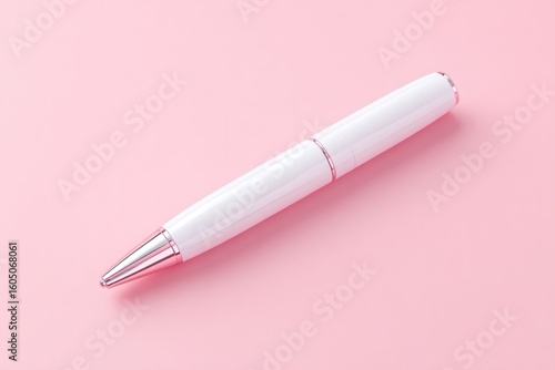 minimalist image of single white laser handpiece placed diagonally on soft pink background copy space above