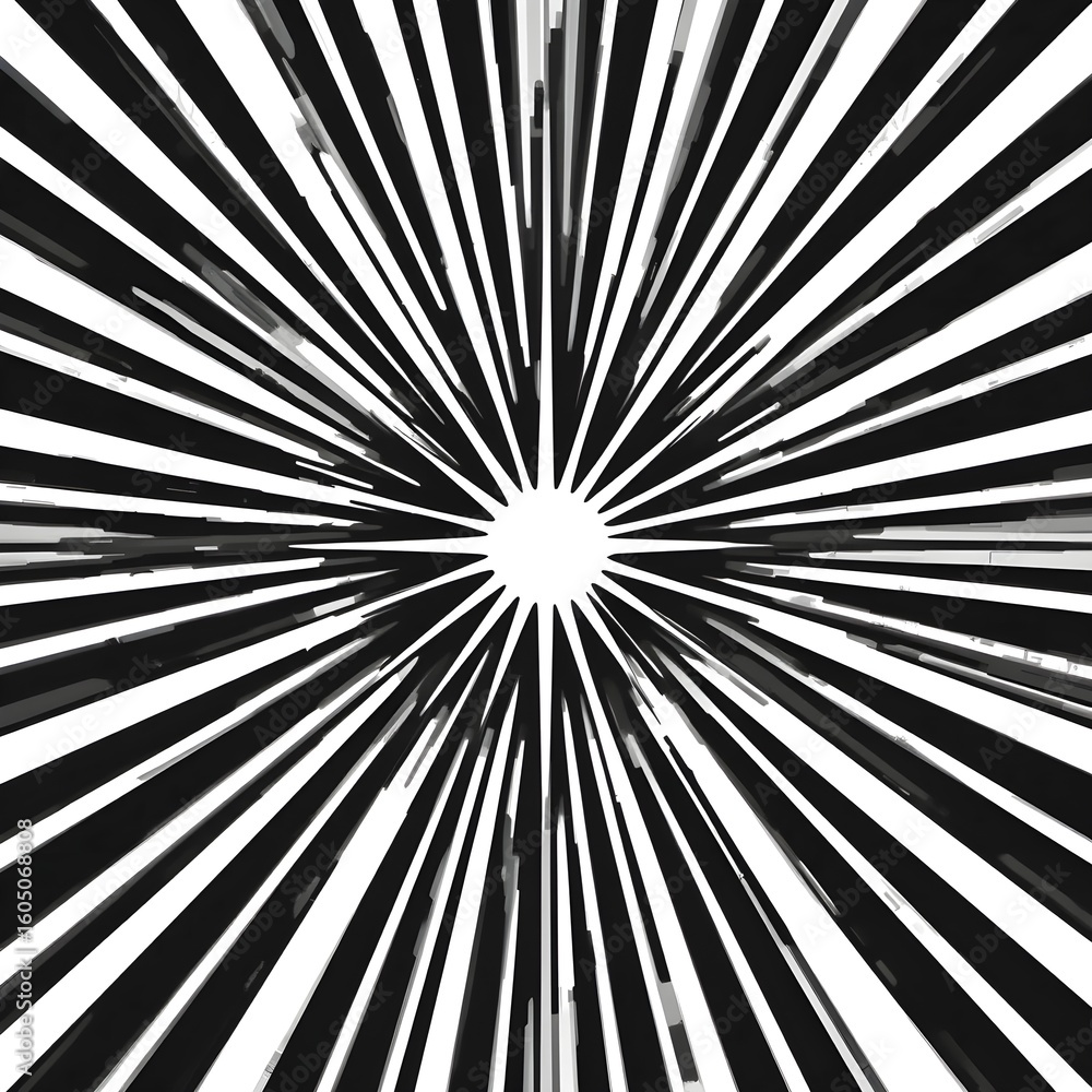 Fototapeta premium Black White Radial Lines - Starburst Line Pattern | Radiating Lines Design | Burst Effect Lines | Geometric Ray Pattern | Abstract Sunburst