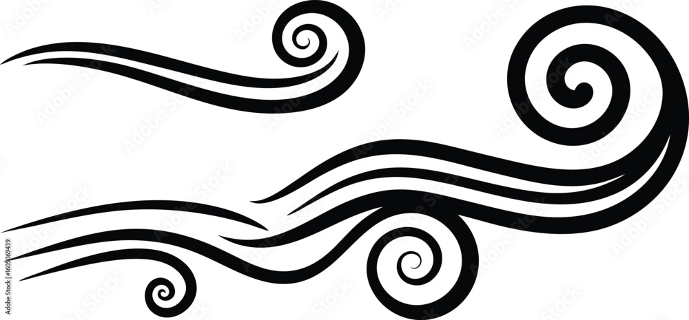 Fototapeta premium Vector art of decorative black and white swirling lines and curves creating an abstract and elegant design isolated on transparent background.