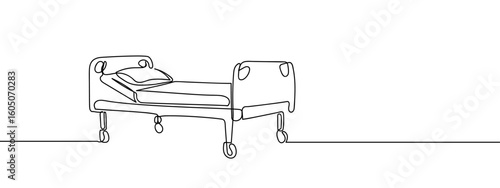 Continuous hand drawn line of hospital bed Simple art lines, vector on transparent background, editable strokes.