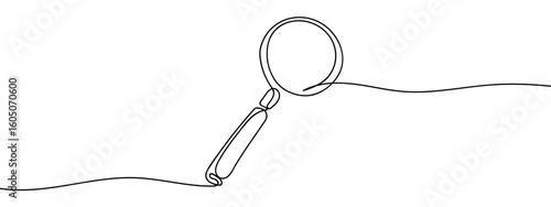 Continuous hand drawn line, magnifying glass, looking for target Simple art lines, vector on transparent background, editable strokes.