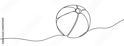 Continuous line hand drawn beach ball Simple art lines, vector on transparent background, editable strokes.