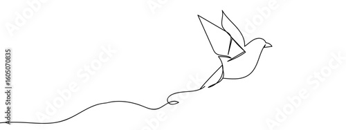 Continuous hand drawn line, paper bird Simple art lines, vector on transparent background, editable strokes.
