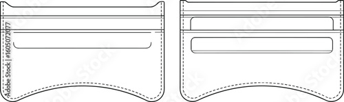 CAD drawing flat vector illustration of functional pocket design, front and back view, technical sketch, fashion blueprint, sewing pattern layout